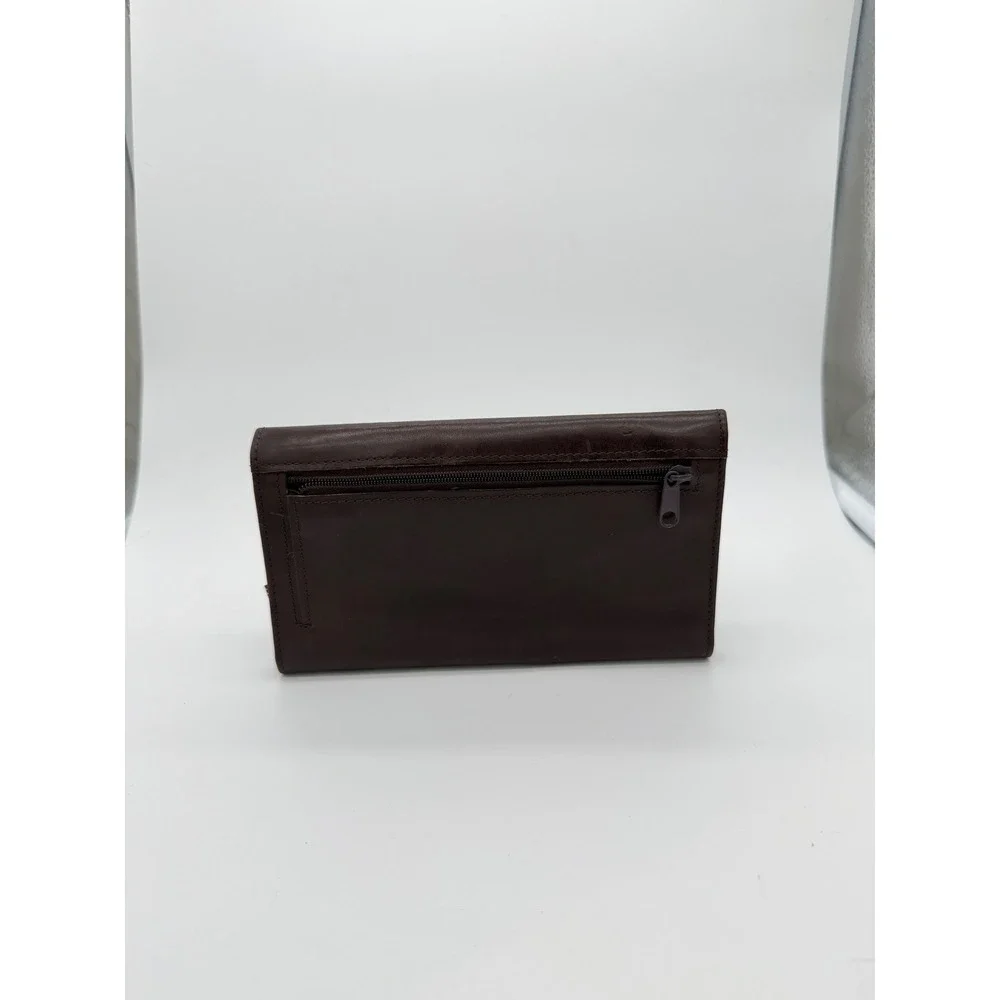 Princess Gardner Vintage Burgundy Genuine Leather Checkbook‎ Clutch Wallet Brass